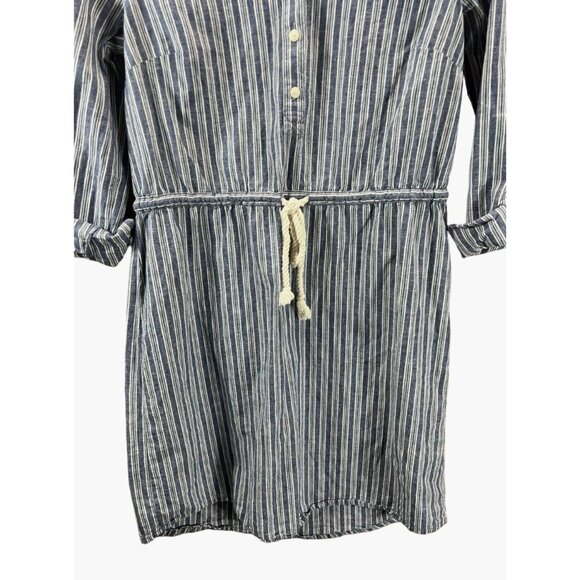 Tommy Hilfiger Denim Chambray White Striped Roll Tab Sleeve Belted Shirt Dress S - Picture 5 of 6